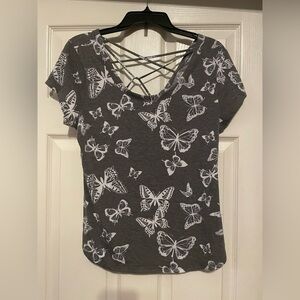 No Boundaries Charcoal Butterfly Print Women's Tee